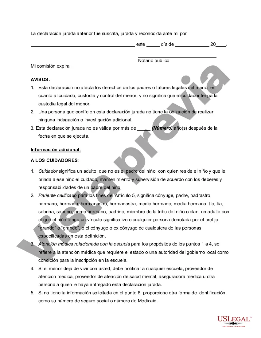 Preview Declaración Jurada de Autorización del Cuidador - Hijos Menores