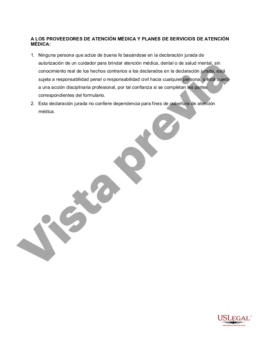 Preview Declaración Jurada de Autorización del Cuidador - Hijos Menores