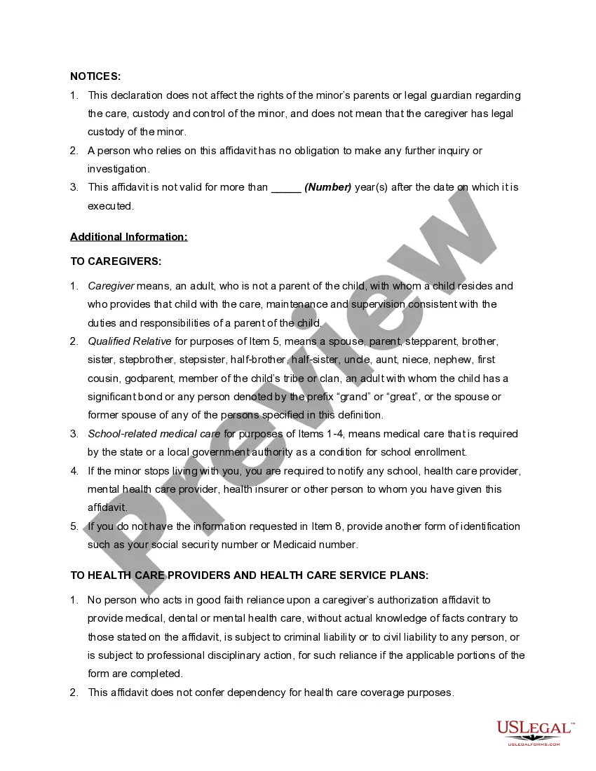 Get Caregiver's Authorization Affidavit - Minor Children Preview Caregiver's Authorization Affidavit - Minor Children