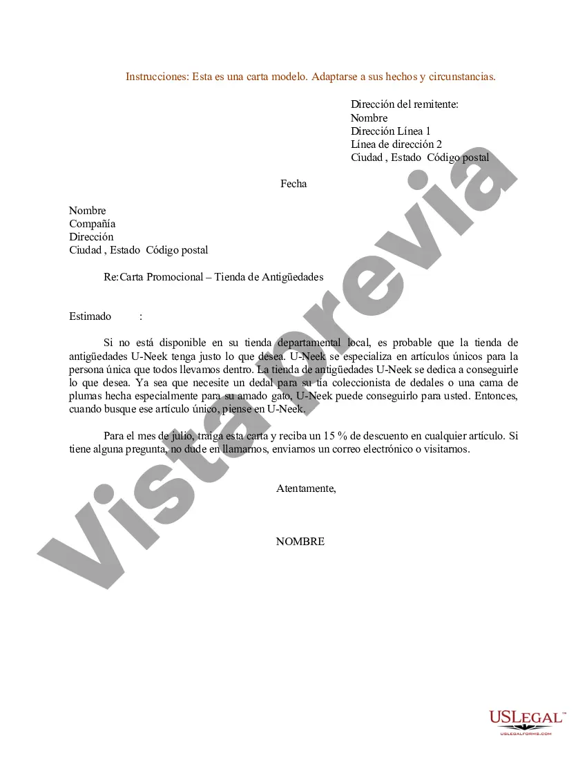 Preview Ejemplo de Carta para Carta Promocional - Anticuario