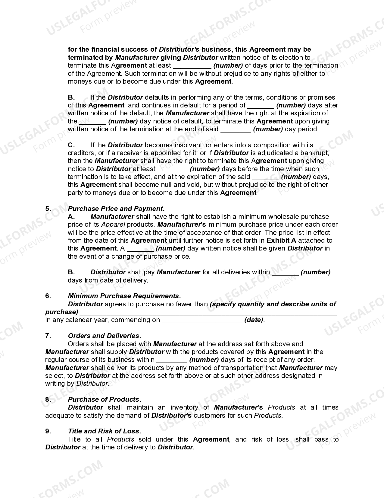 Mississippi Exclusive Distributorship Agreement for Sale of Wearing