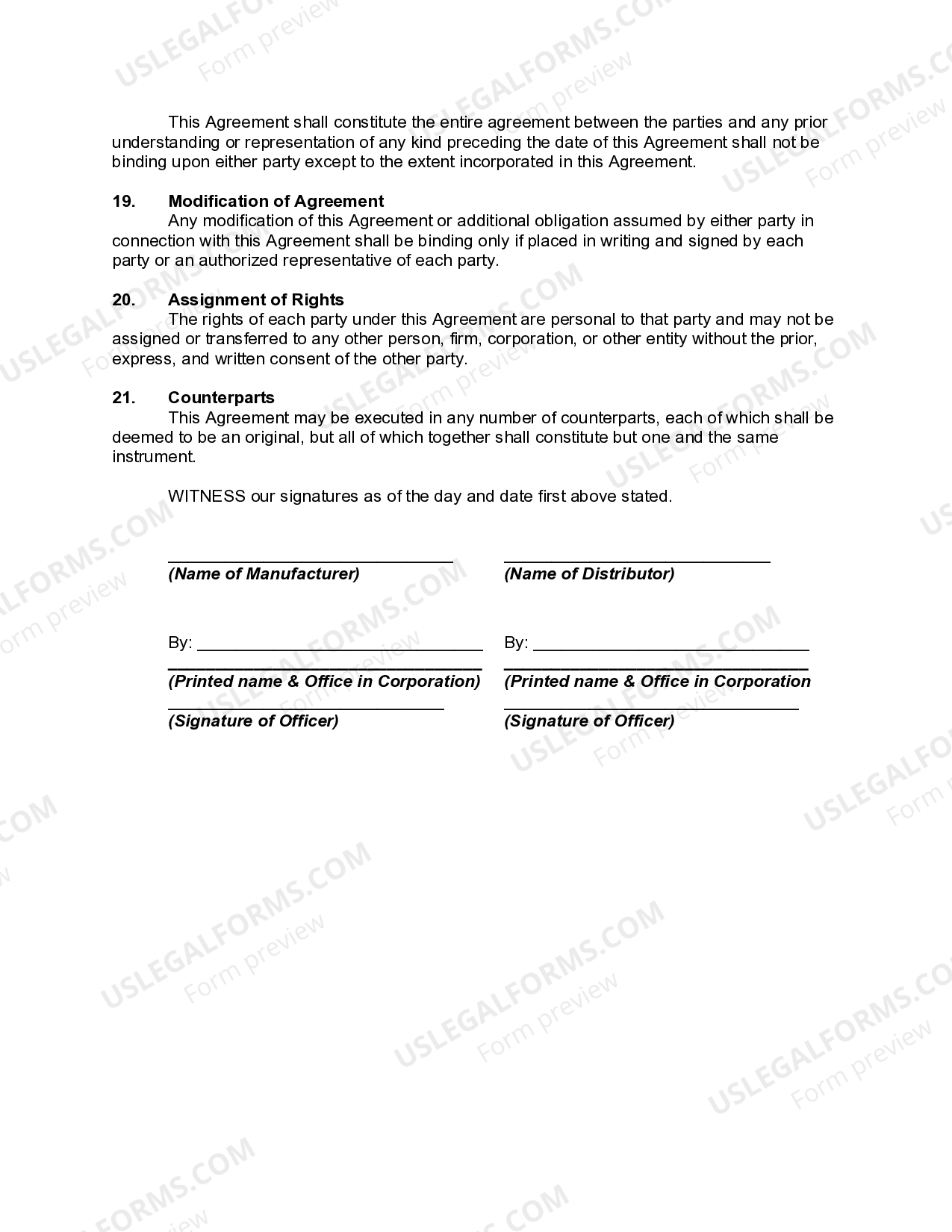 Mississippi Exclusive Distributorship Agreement for Sale of Wearing