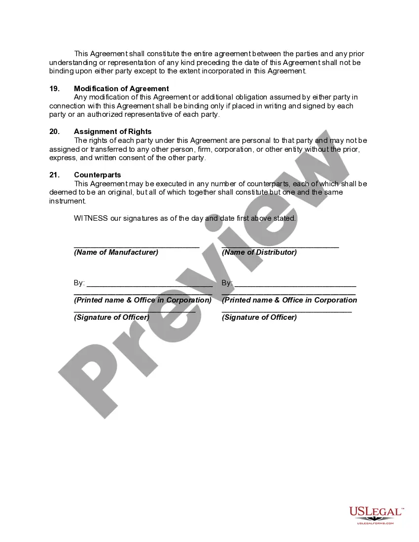 Preview Exclusive Distributorship Agreement for Sale of Wearing Apparel