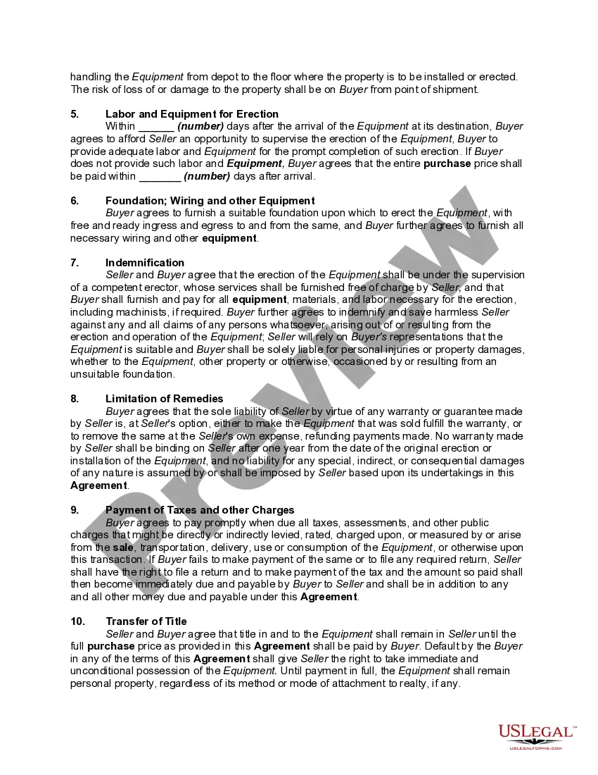 Preview Basic Agreement for Sale of Machinery or Equipment