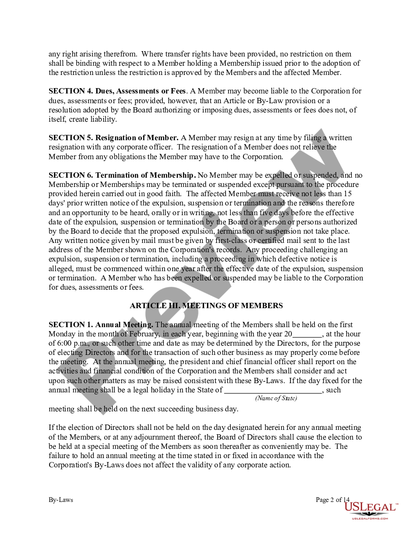 Bylaws Of Nonprofit Corporation Nonprofit Form Us Legal Forms 4372