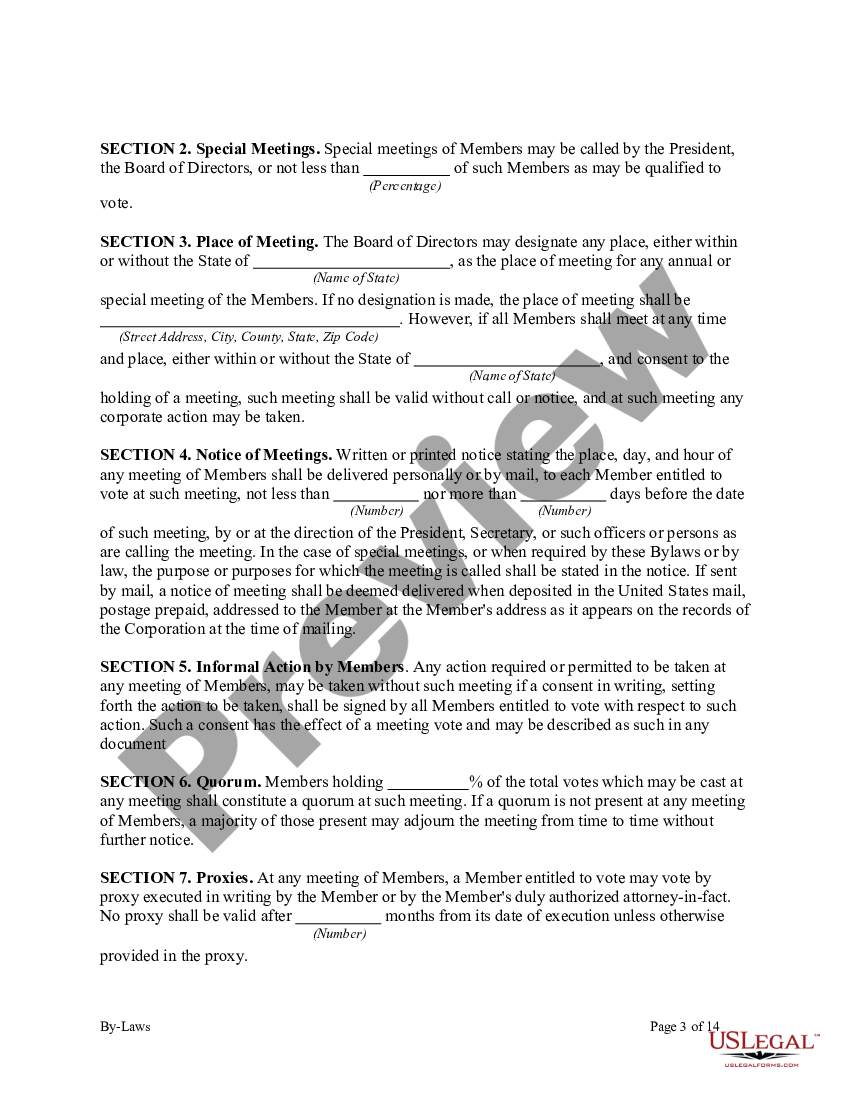 Bylaws Of Nonprofit Corporation Nonprofit Form Us Legal Forms 2181