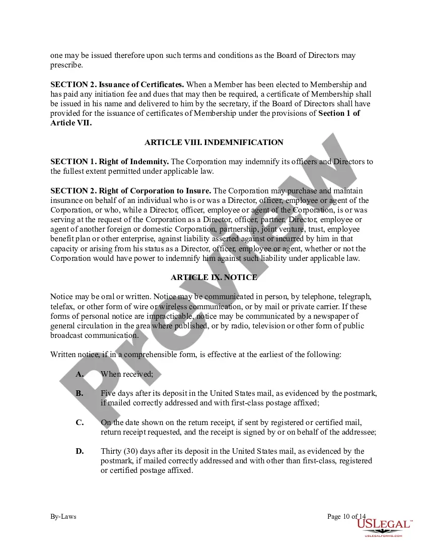 Preview Bylaws of Nonprofit Corporation