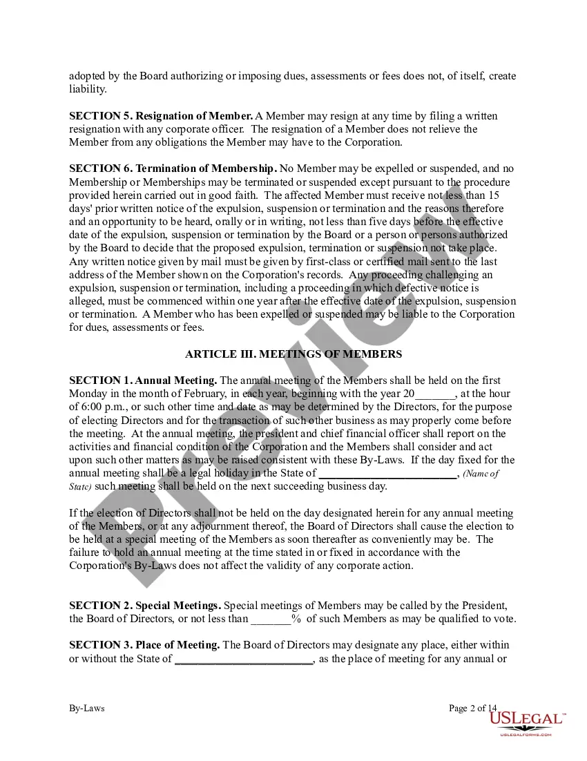 Preview Bylaws of Nonprofit Corporation