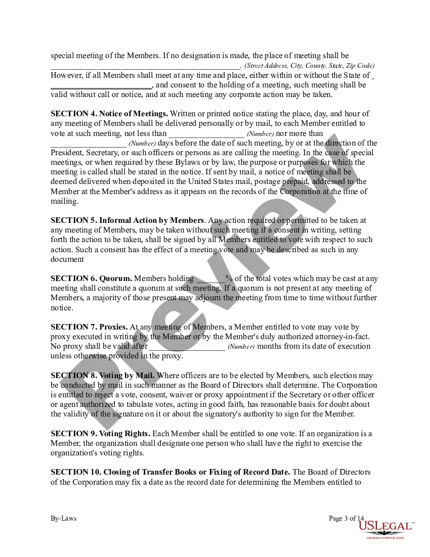 Preview Bylaws of Nonprofit Corporation