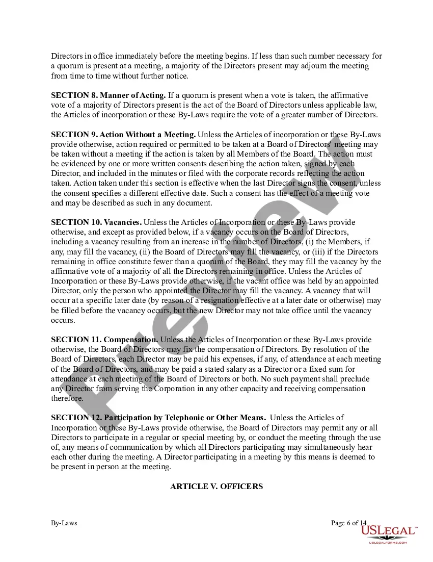 Preview Bylaws of Nonprofit Corporation