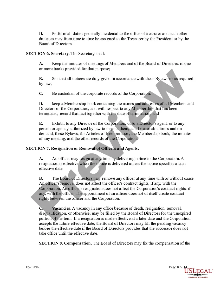 Preview Bylaws of Nonprofit Corporation