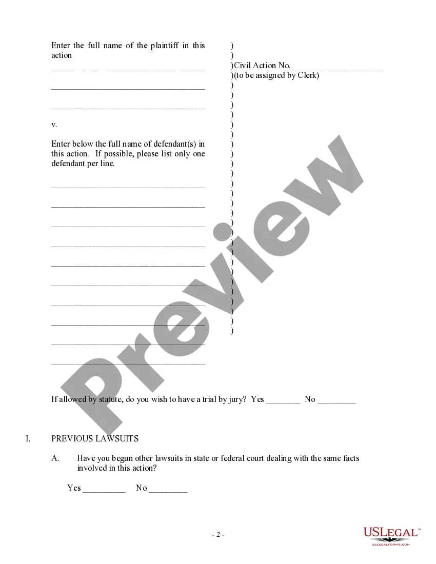 Get Federal Pro Se - Non-Prisoner - Complaint Form Preview Federal Pro Se - Non-Prisoner - Complaint Form