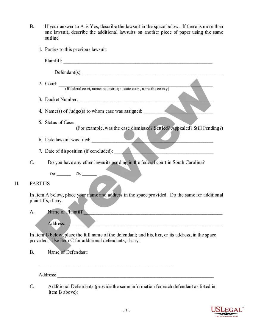 Get Federal Pro Se - Non-Prisoner - Complaint Form Preview Federal Pro Se - Non-Prisoner - Complaint Form