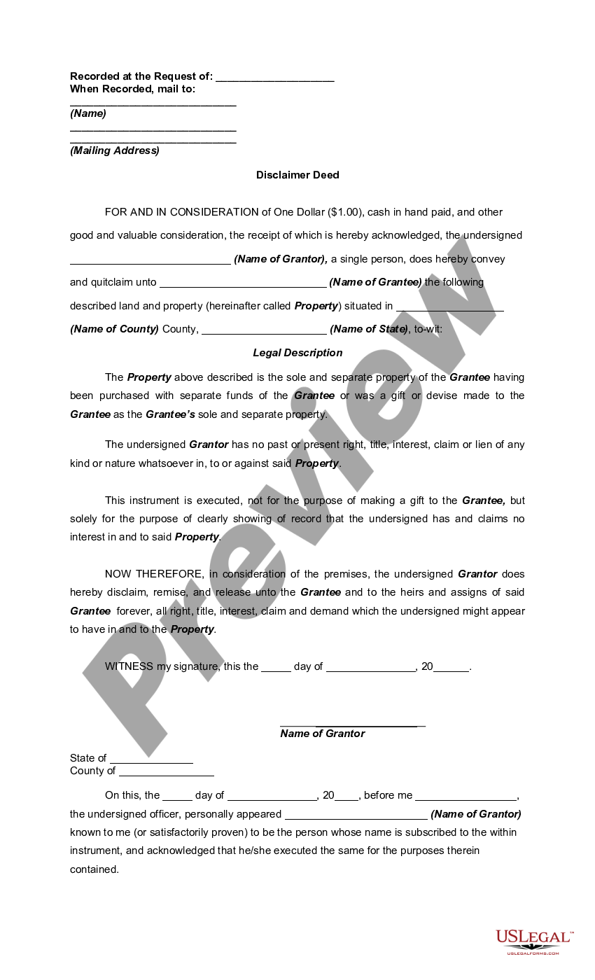 Disclaimer Deed - Disclaimer Deed Format | US Legal Forms