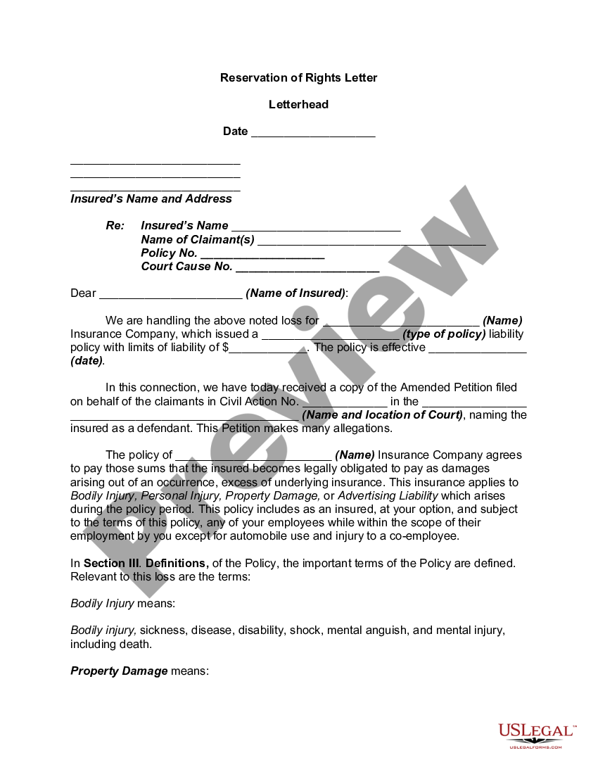 Reservation Of Rights Letter Reservation Of Rights Letter Sample US 
