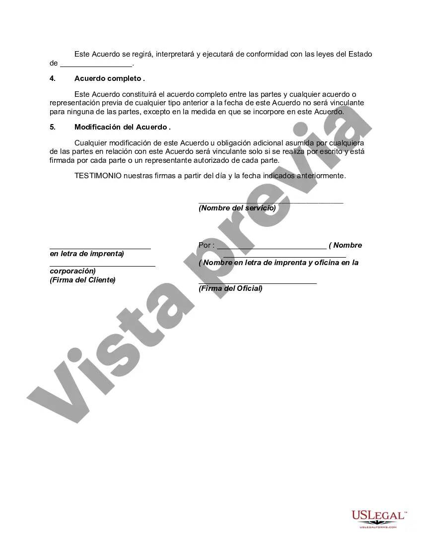 Preview Acuerdo entre el Servicio de Matchmaking y el Cliente