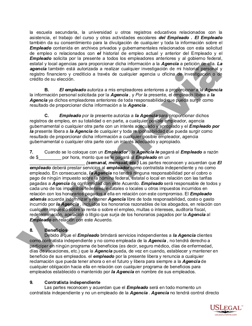 Preview Contrato de colocación entre la agencia de personal virtual y el empleado virtual