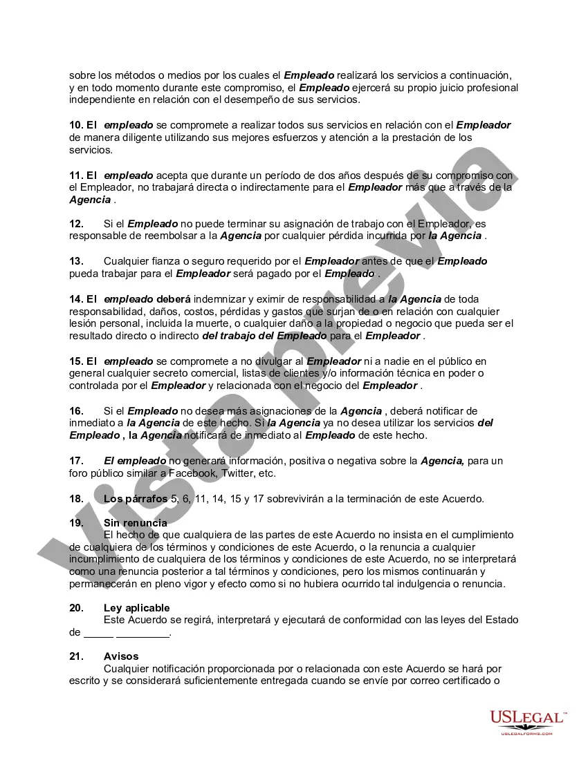 Preview Contrato de colocación entre la agencia de personal virtual y el empleado virtual