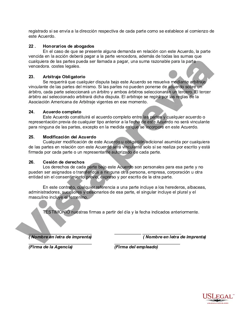 Preview Contrato de colocación entre la agencia de personal virtual y el empleado virtual