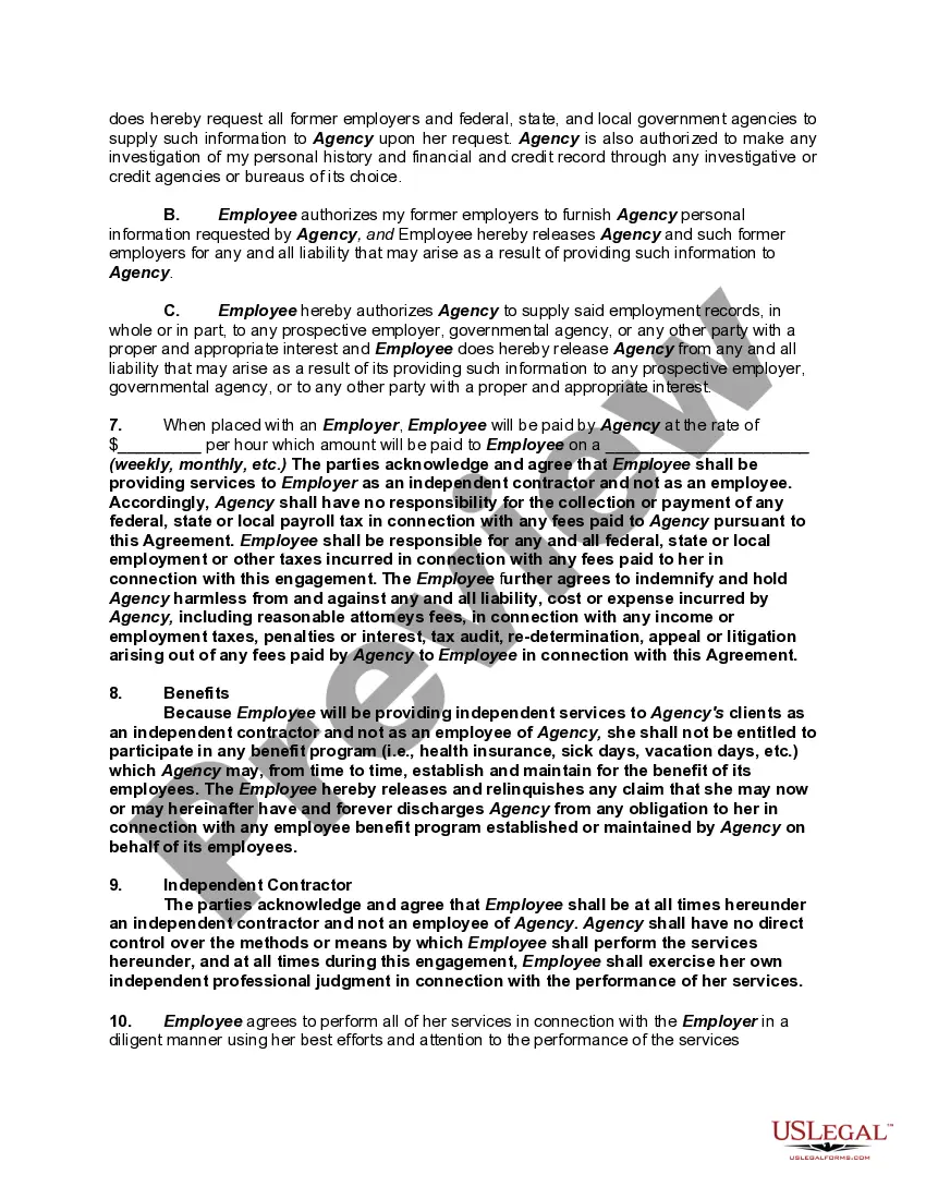 Get Placement Contract between Virtual Staffing Agency and Virtual Employee Preview Placement Contract between Virtual Staffing Agency and Virtual Employee
