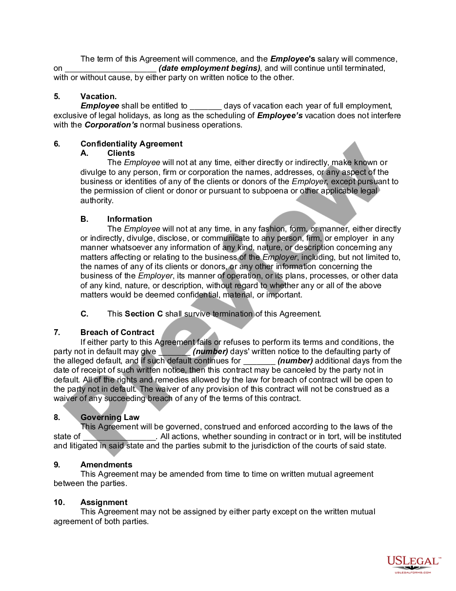 North Carolina Employment Agreement with Executive Director of a