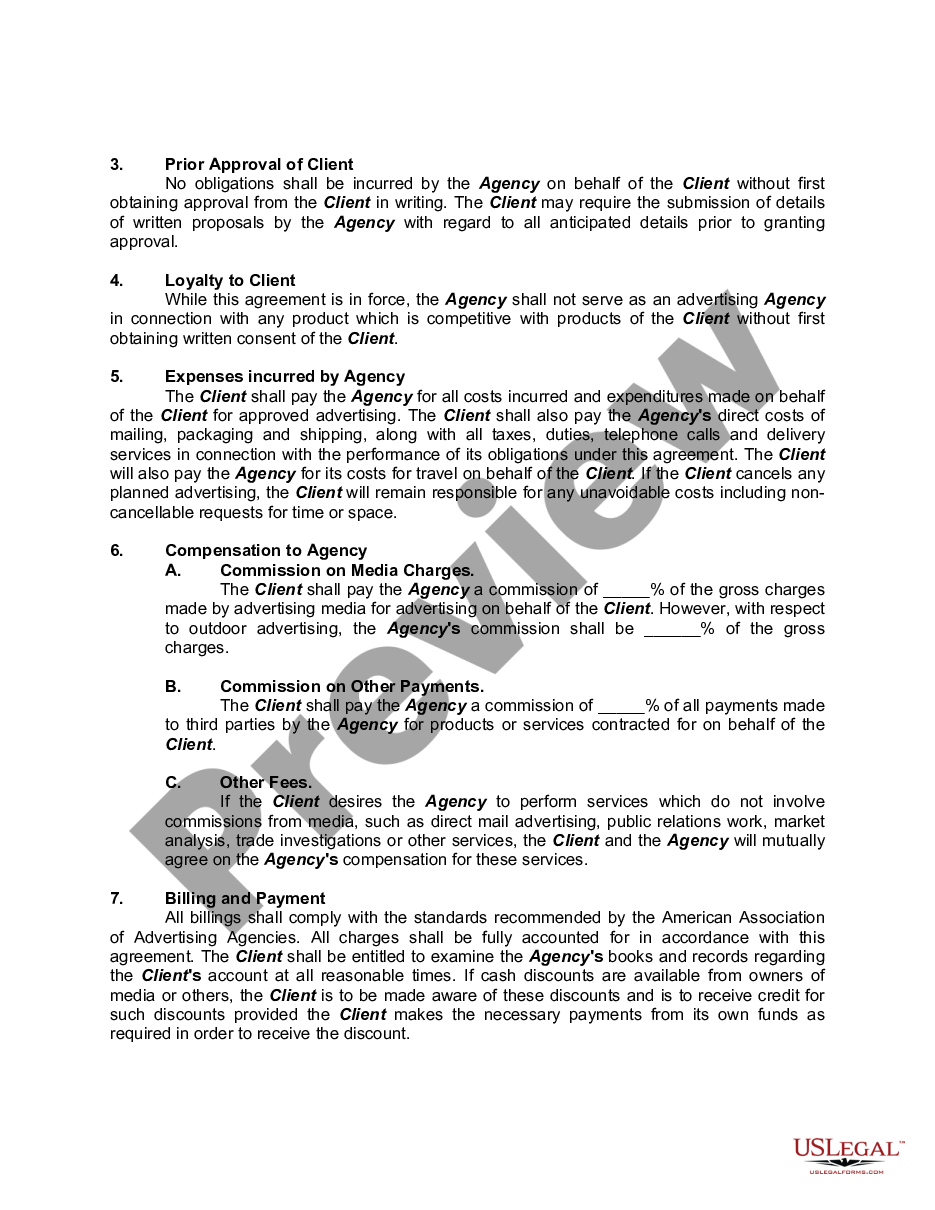 page 1 Contract Between Advertising Agency and Advertiser with Description of Services to be Performed preview