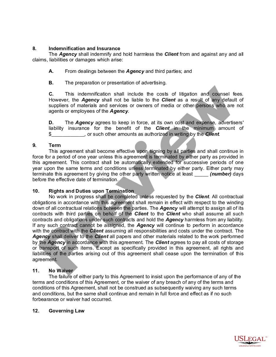 page 2 Contract Between Advertising Agency and Advertiser with Description of Services to be Performed preview