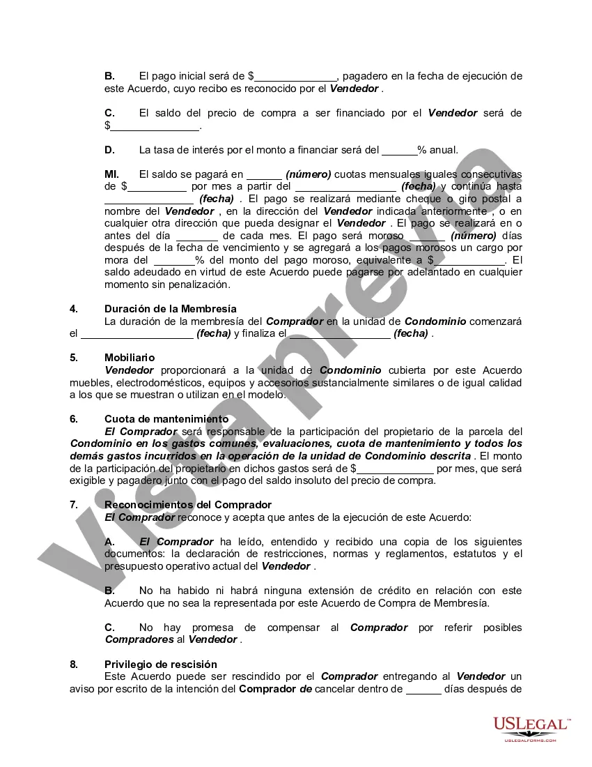 Preview Acuerdo para la Compra de una Propiedad de Tiempo Compartido con el Vendedor que Financia la Compra