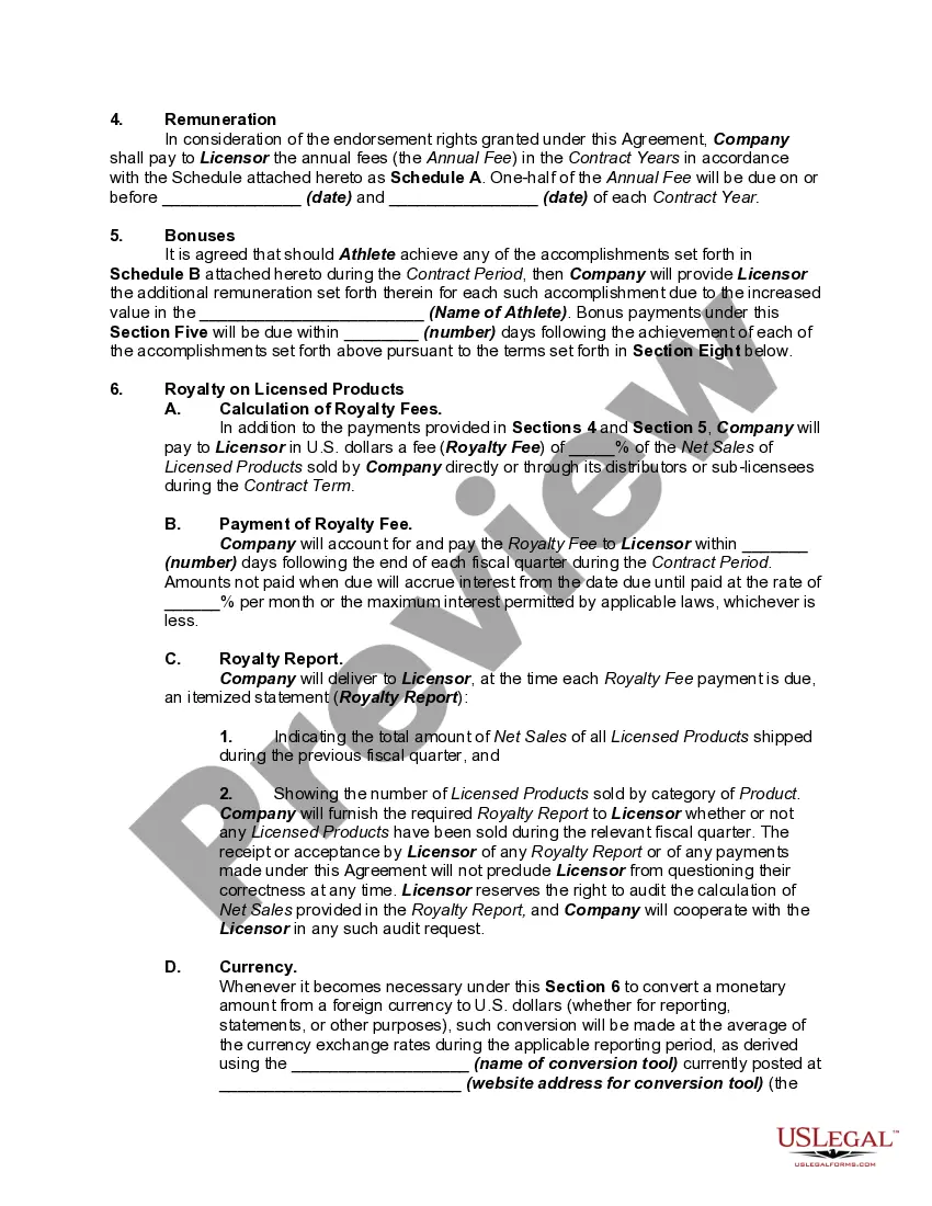 Get Endorsement Agreement Between Apparel Company and Licensor of Professional Athlete - Replacing Agreement with former Licensor Preview Endorsement Agreement Between Apparel Company and Licensor of Professional Athlete - Replacing Agreement with former Licensor
