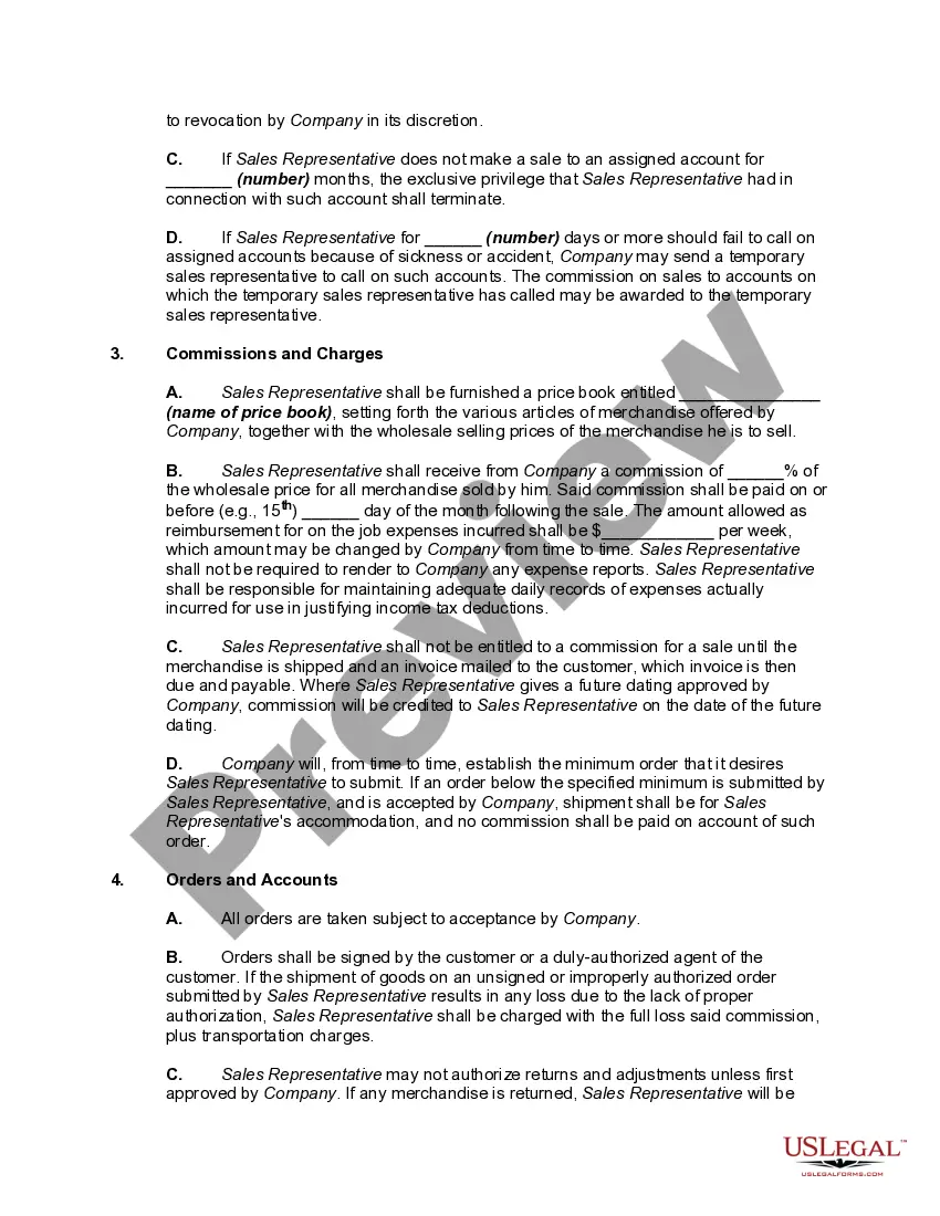 Preview Employment of Sales Representative as Independent Contractor to Sell Wholesale Beauty Supplies in Exclusive Territory