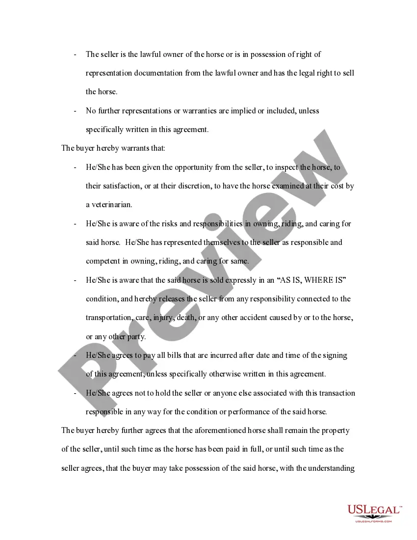 Preview Horse Bill of Sale