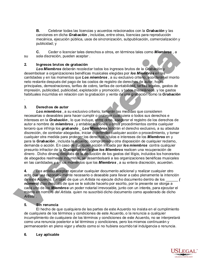 Preview Acuerdo entre Compositores, Vocalistas y Músicos para Escribir, Producir y Grabar Grabación Recopilatoria con Beneficios para Beneficencia