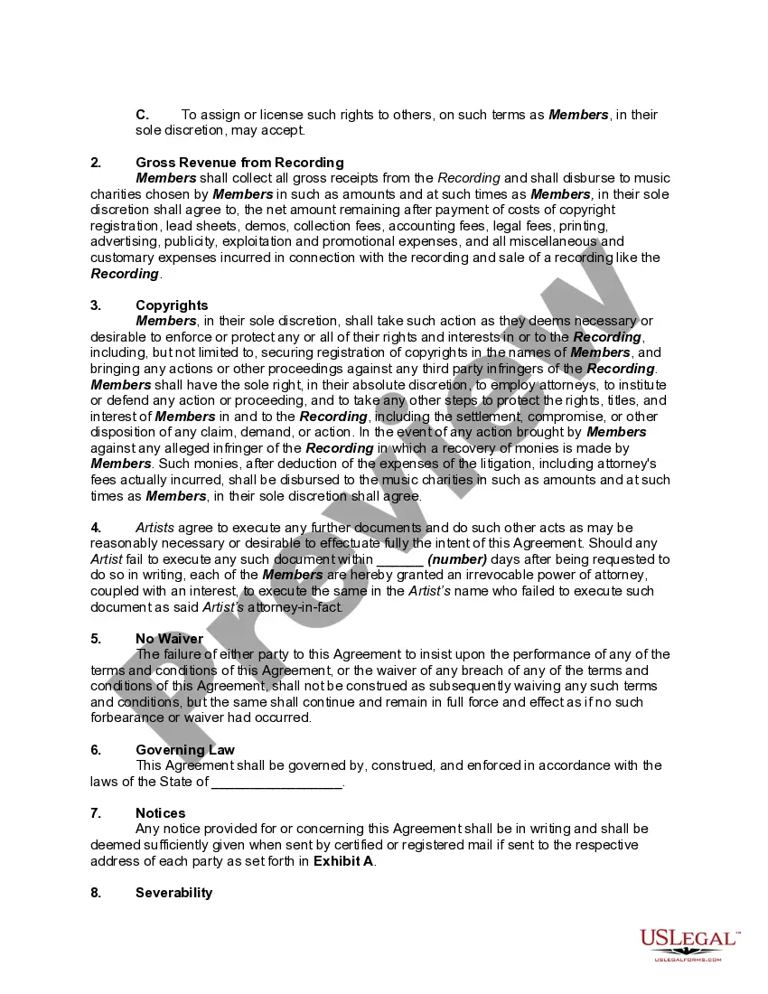 Get Agreement Between Composers, Vocalists and Musicians to Write, Produce and Record Compilation Recording with Profits to go to Charities Preview Agreement Between Composers, Vocalists and Musicians to Write, Produce and Record Compilation Recording with Profits to go to Charities
