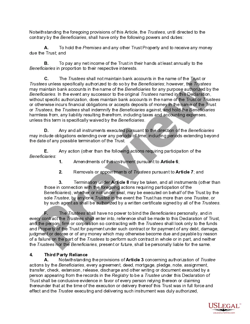 Preview Agreement and Declaration of Real Estate Business Trust - Massachusetts Nominee Realty Trust - Trustees to Act only as Directed by Beneficiaries