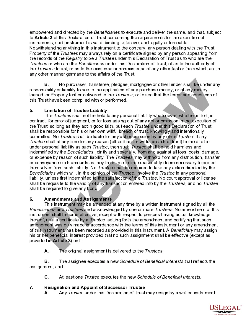 Preview Agreement and Declaration of Real Estate Business Trust - Massachusetts Nominee Realty Trust - Trustees to Act only as Directed by Beneficiaries