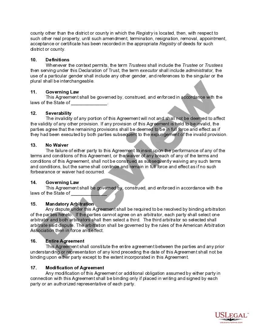 Preview Agreement and Declaration of Real Estate Business Trust - Massachusetts Nominee Realty Trust - Trustees to Act only as Directed by Beneficiaries