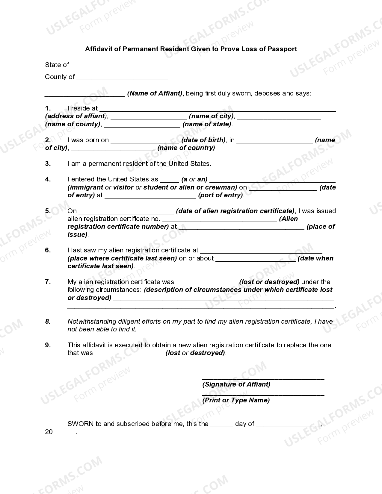 Affidavit and Proof of Permanent Resident or Residence Given to Prove