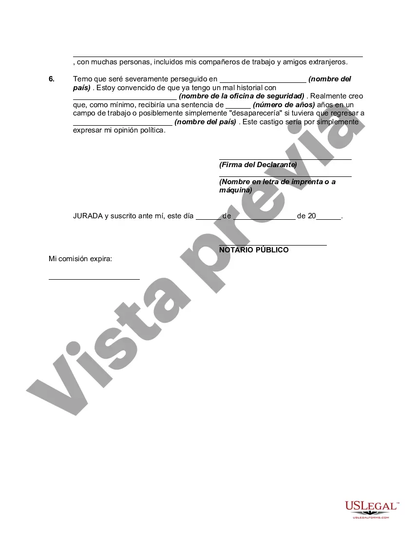 Get Declaración jurada y prueba del solicitante en apoyo de la solicitud de asilo Preview Declaración jurada y prueba del solicitante en apoyo de la solicitud de asilo