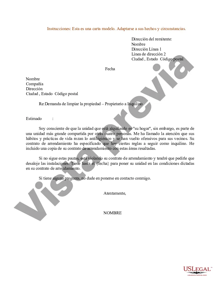 Preview Ejemplo de carta de demanda para limpiar la propiedad que transmite el contrato de arrendamiento del propietario al inquilino