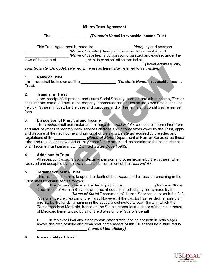 Tennessee Miller Trust Forms For Medicaid Miller Trust Arizona US 