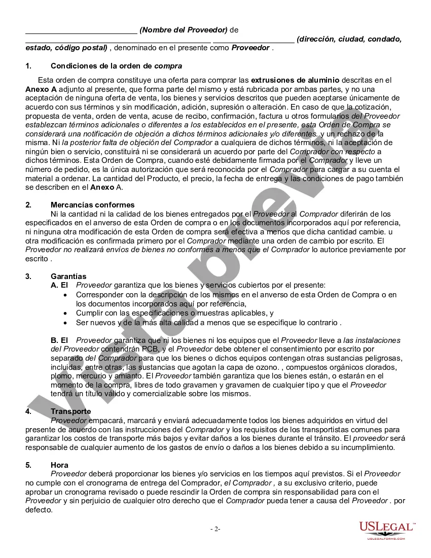 Preview Orden de Compra y Condiciones de Venta de Extrusiones de Aluminio