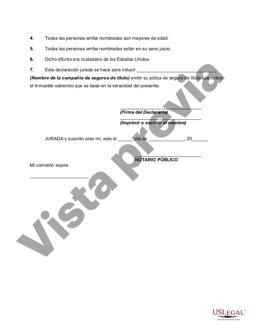 Preview Declaración jurada de herencia, pariente más cercano o descendencia: el difunto murió intestado
