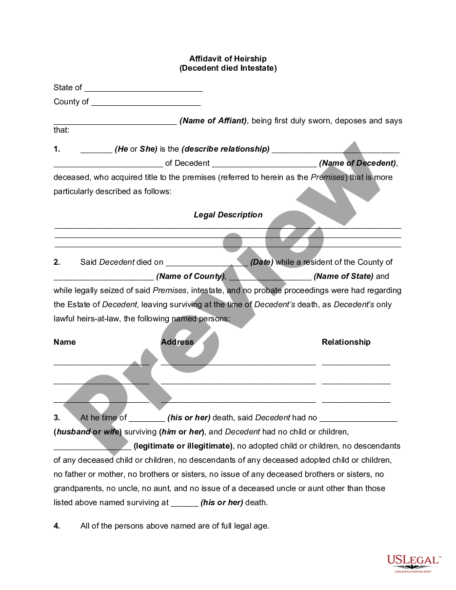 Affidavit Of Heirship Next Of Kin Or Descent Form Affidavit Kin Next Us Legal Forms 