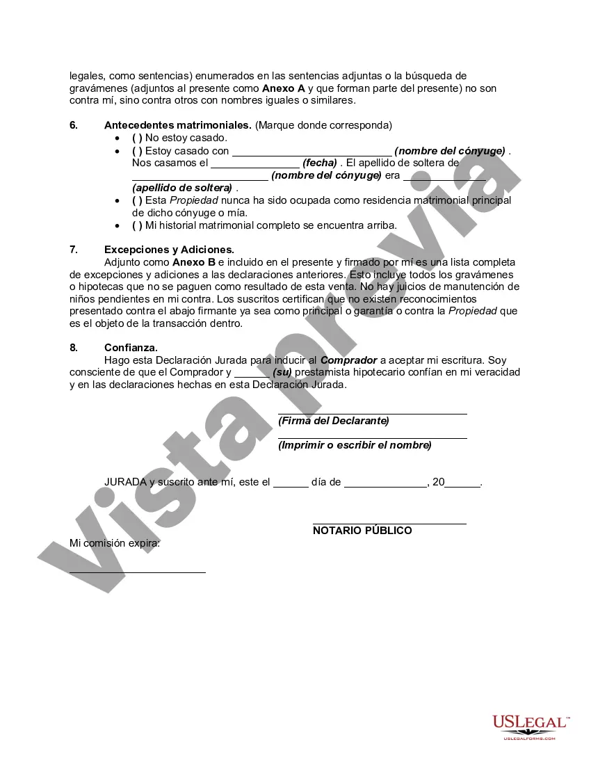 Preview Declaración jurada de título hecha por el propietario que vende bienes inmuebles