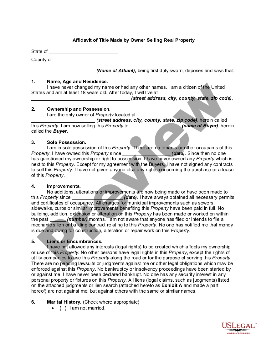 South Carolina Affidavit Of Title Made By Owner Selling Real Property Title Owner Us Legal Forms 1400