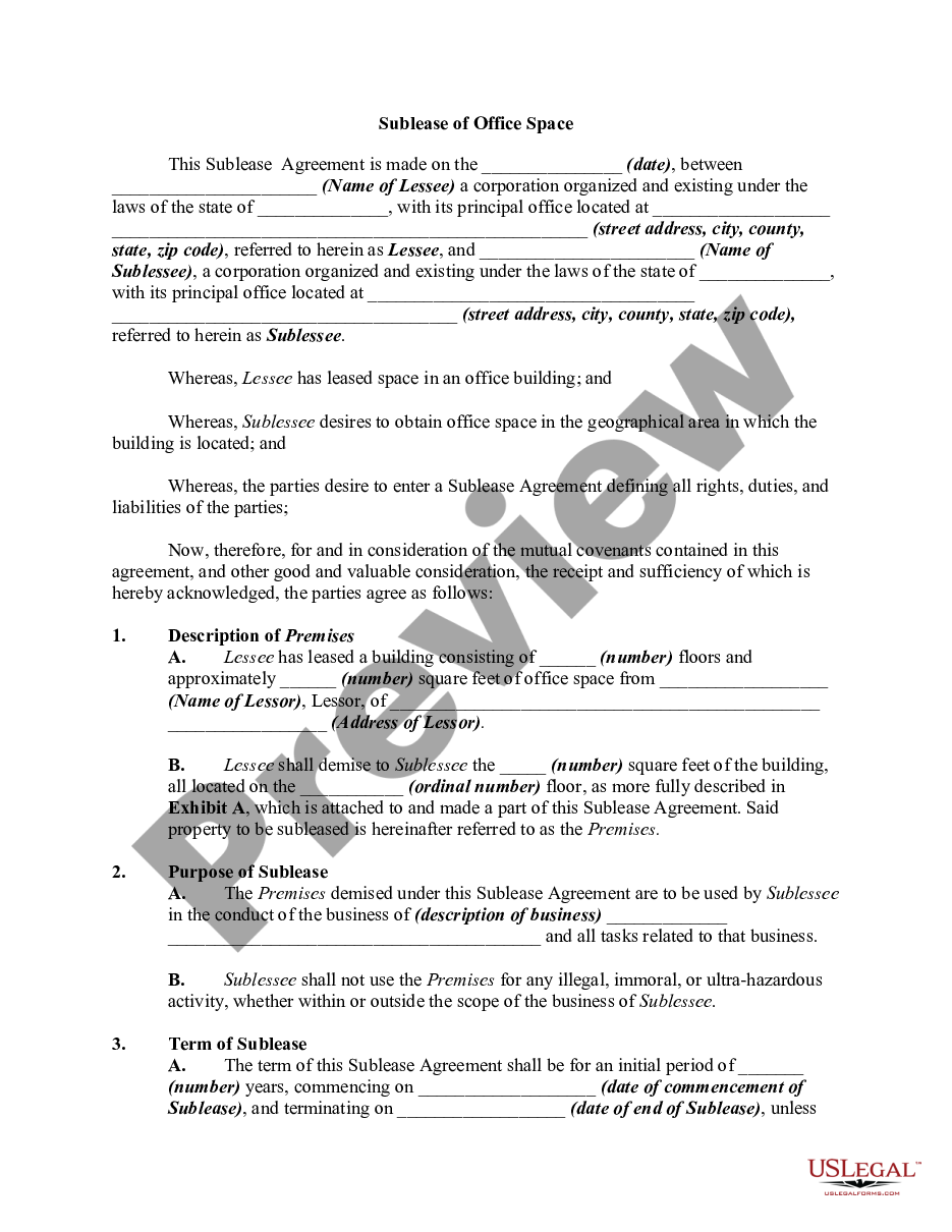 page 0 Sublease Agreement for Office Space preview