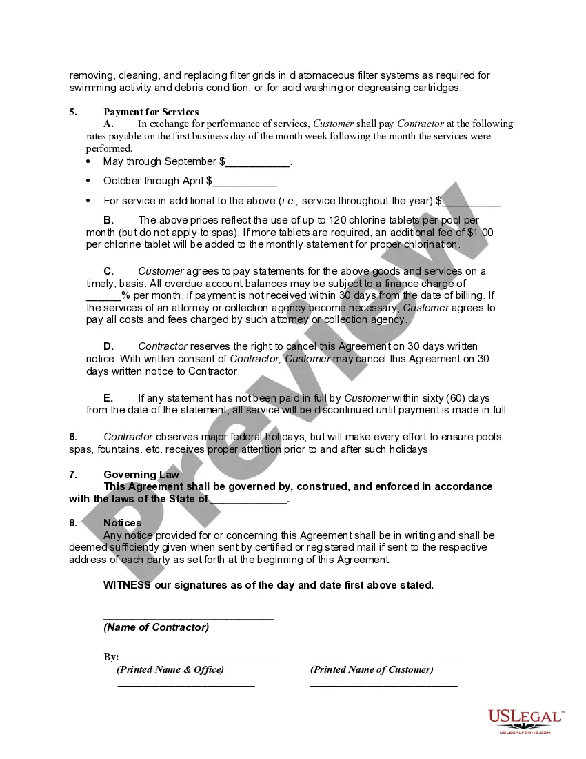 Preview Pool Services Agreement - Self-Employed