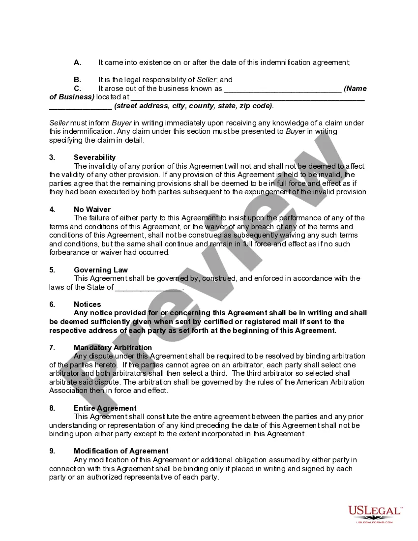 Preview Indemnification of Buyer and Seller of Business