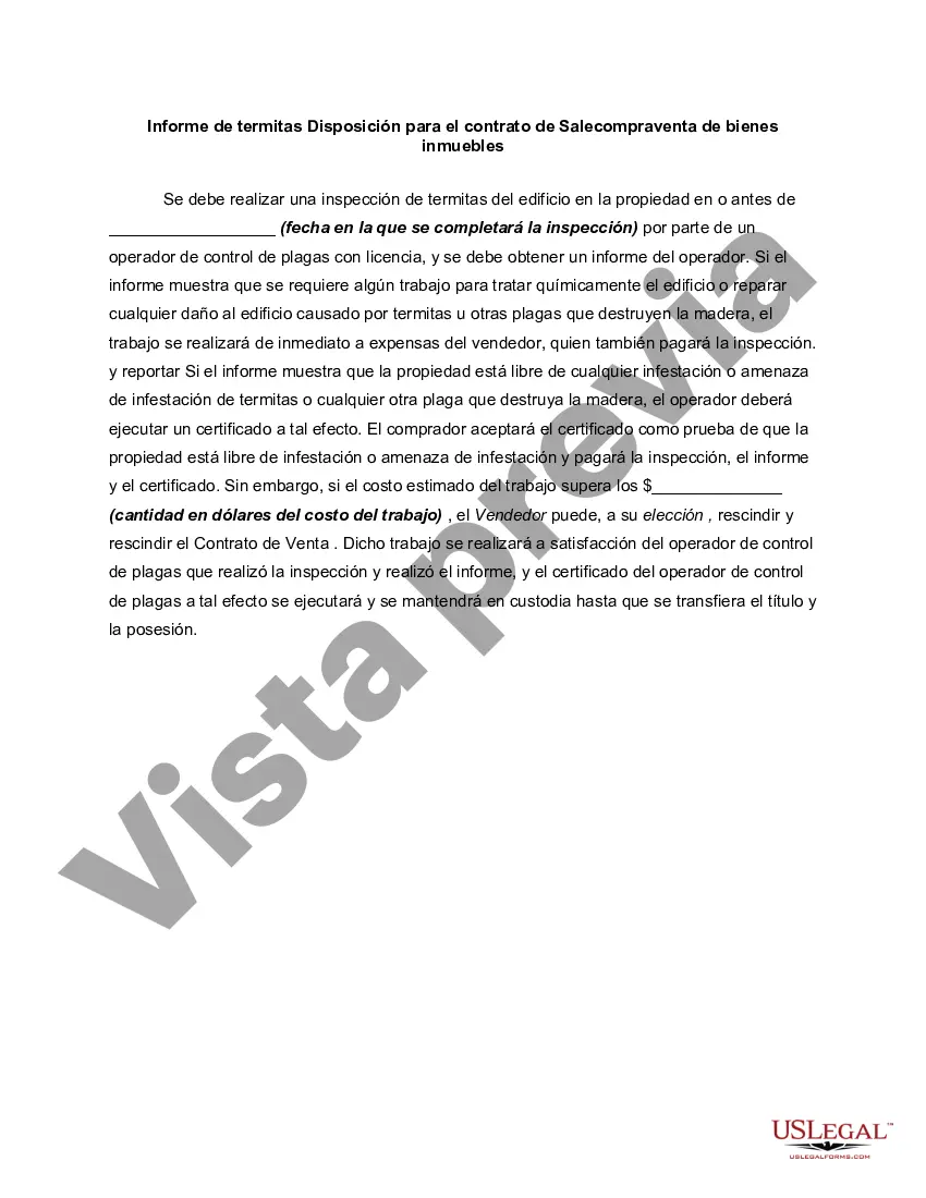 Preview Informe de termitas Disposición para contrato de compraventa de bienes inmuebles