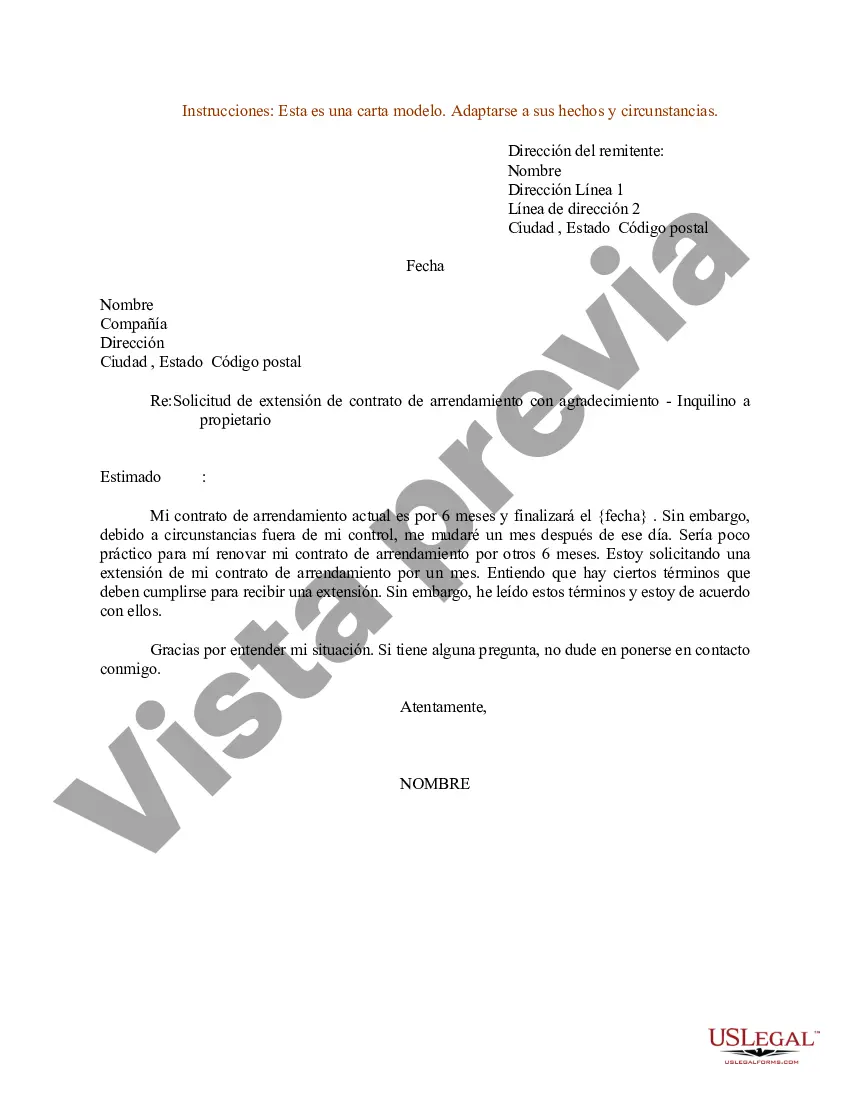 Preview Ejemplo de carta de solicitud de extensión de contrato de arrendamiento con agradecimiento del inquilino al propietario